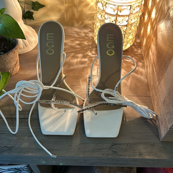 EGO Shoes - White bling ego tie up heels